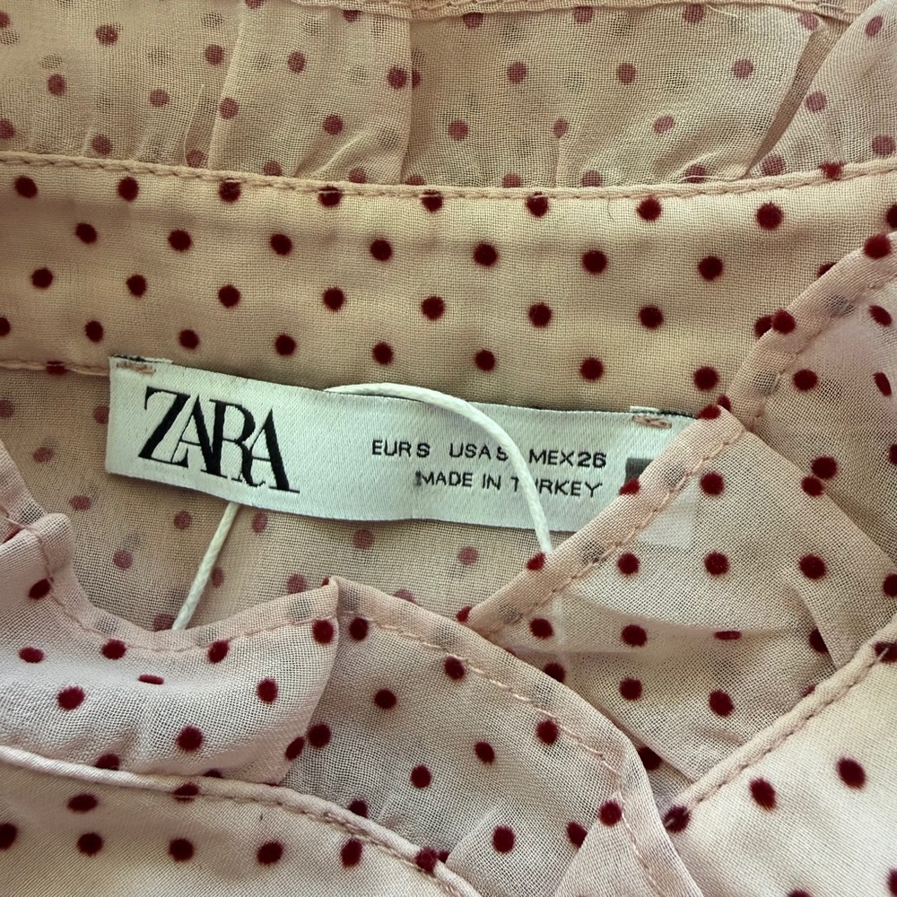 Zara Polka Dot Ruffled Button Down Blouse : Small - Picture 6 of 7